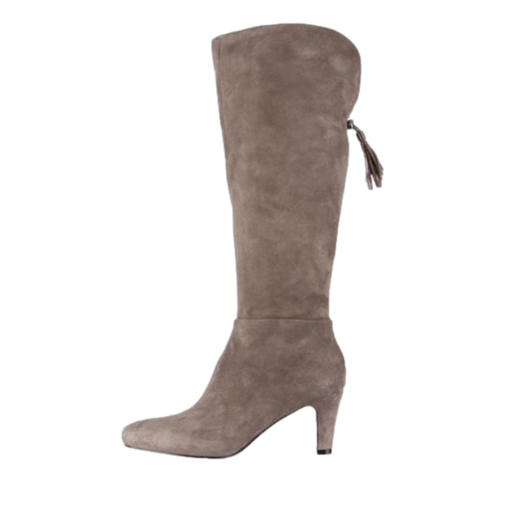 Bandolino Women's Whoop Knee-High Boot leather tassel zippered size 7 taupe gray